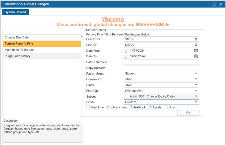 Global Changes | ILS Documentation
