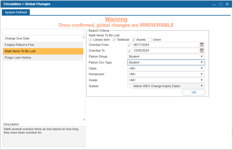 Global Changes | ILS Documentation