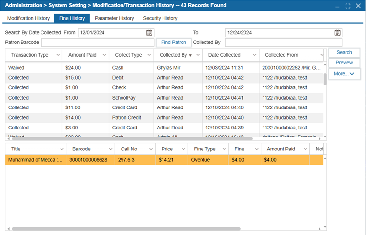Modification/Transaction History | ILS Documentation