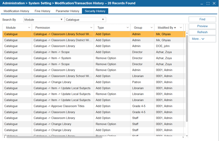 Modification/Transaction History | ILS Documentation