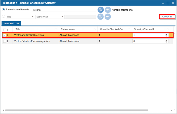 Textbook Check Textbook Check In By Quantity | ILS Documentation